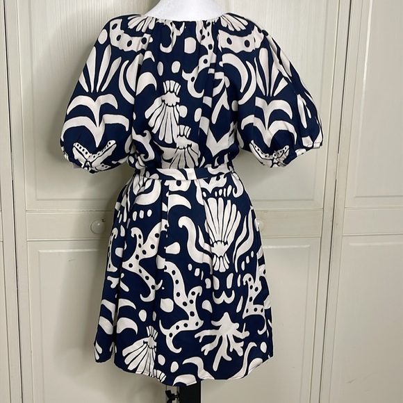 Alex Marie Womens Allison Satin Shell Print Crepe Short Sleeve A-Line Dress Sz M - Picture 8 of 16